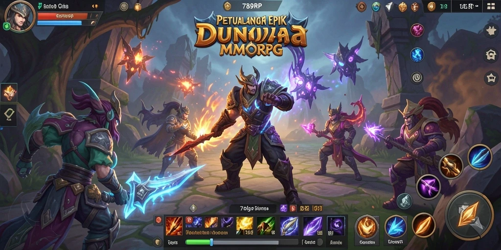 Tangkapan layar menampilkan pertempuran epik dalam game MMORPG.