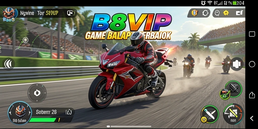 Screenshot gameplay B8VIP yang menampilkan aksi balap motor yang seru.