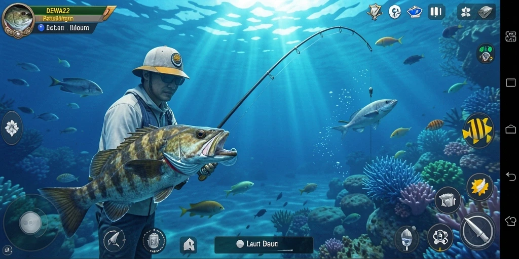 Screenshot gameplay DEWA22 menampilkan petualangan memancing yang seru.