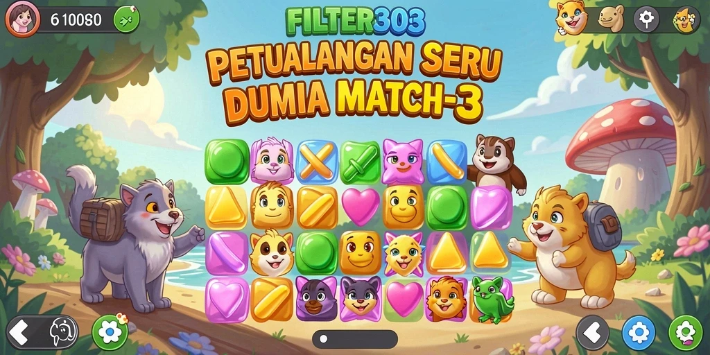 Tampilan gameplay MATCH-3 yang penuh warna dan menantang di FILTER303.