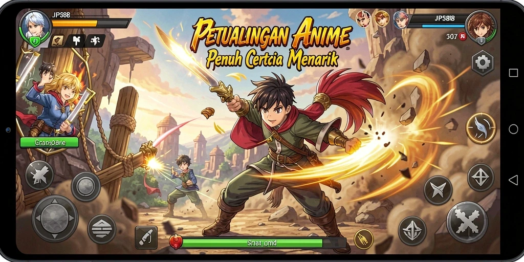 Tampilan gameplay JPS88 yang penuh aksi dan karakter Anime.