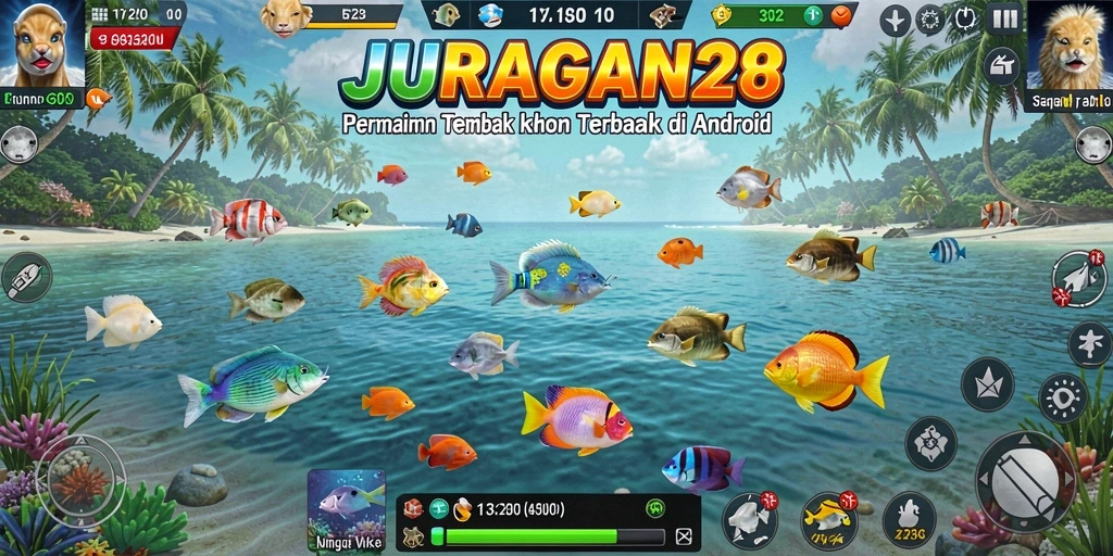 Tangkapan layar gameplay seru di JURAGAN28 saat menembak ikan.