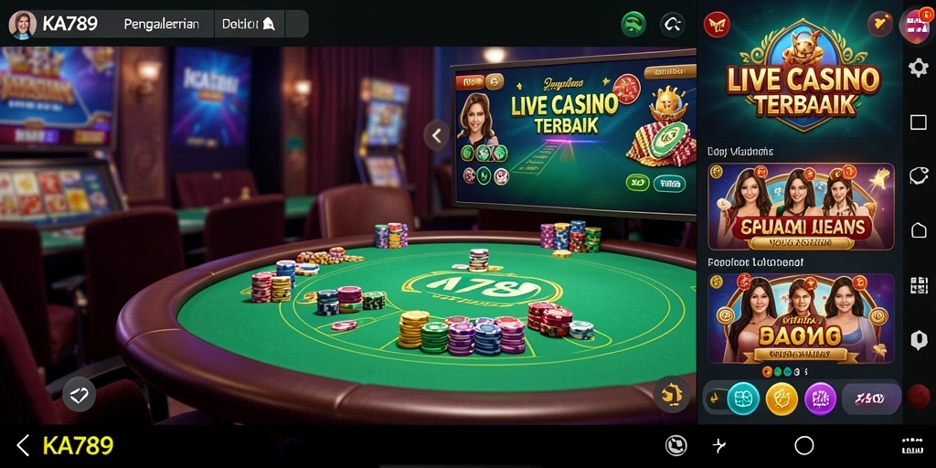 Screenshot KA789 menampilkan dealer langsung dan permainan seru.