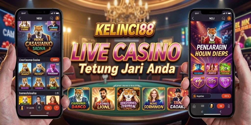 Screenshot gameplay KELINCI88 yang menampilkan dealer live dan suasana kasino.