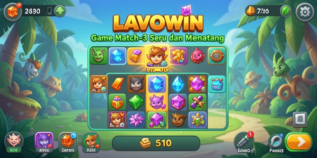 Tampilan gameplay LAVOWIN dengan kombinasi warna-warni yang menarik.