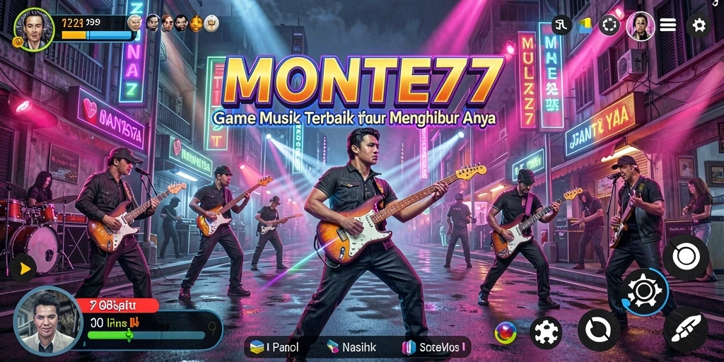 Tampilan gameplay seru dalam MONTE77, penuh musik dan interaksi.