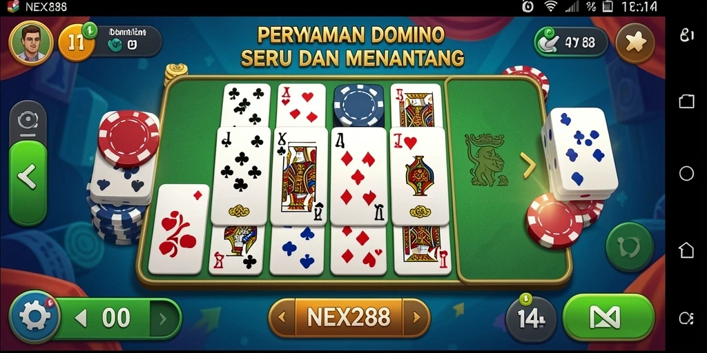 Screenshot gameplay NEX288 yang menunjukkan keseruan bermain Domino.