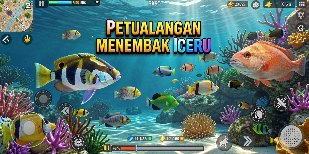 Screenshot gameplay PK95 dengan aksi tembak ikan yang seru.