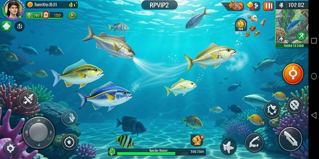Screenshot gameplay RPVIP2 yang menampilkan aksi seru menembak ikan.