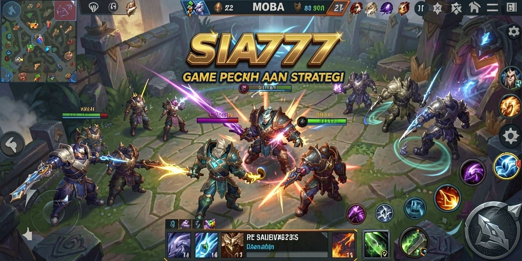 Tampilan screenshot SIA777 menampilkan aksi pertarungan MOBA yang dinamis.
