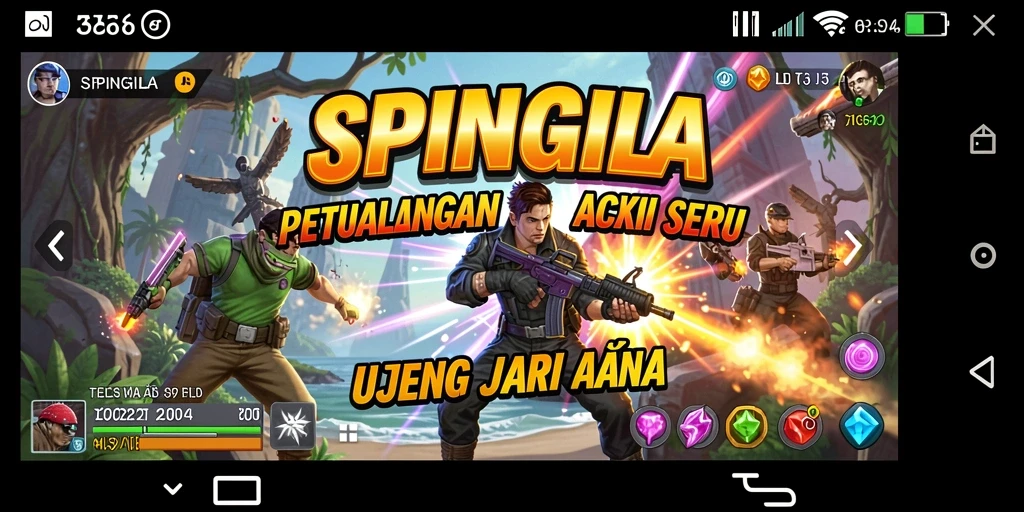 Tangkapan layar utama gameplay SPINGILA menampilkan aksi yang memukau dan grafis berkualitas tinggi.