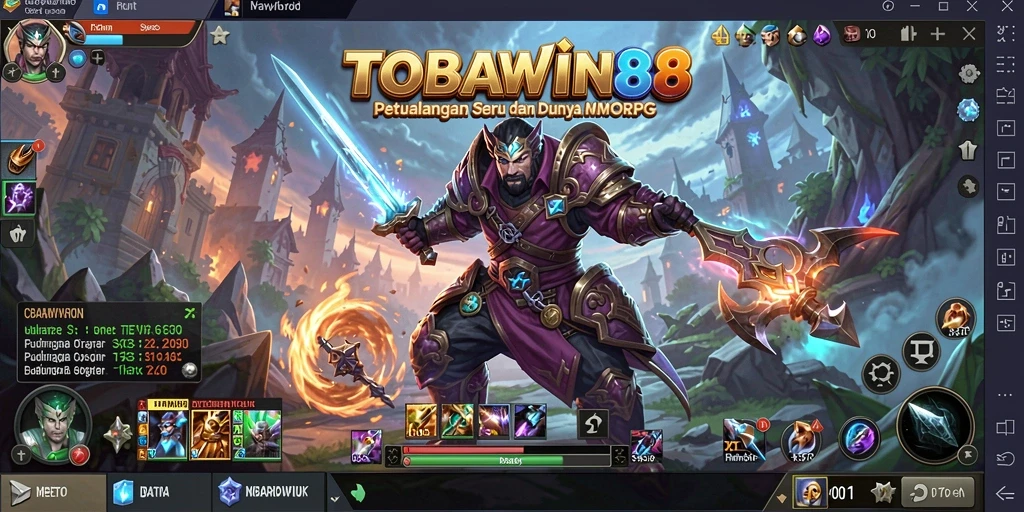 Screenshot gameplay TOBAWIN88 menampilkan pertarungan seru di dunia MMORPG.