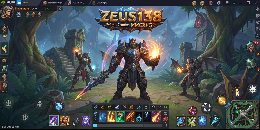 Screenshot gameplay ZEUS138 yang memperlihatkan pertempuran epik di dunia MMORPG.
